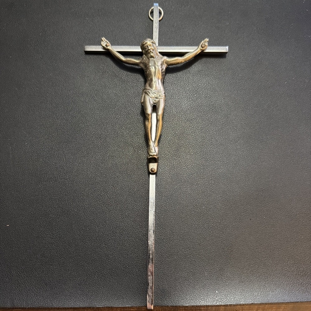 VINTAGE Metal CRUCIFIX INRI 10"